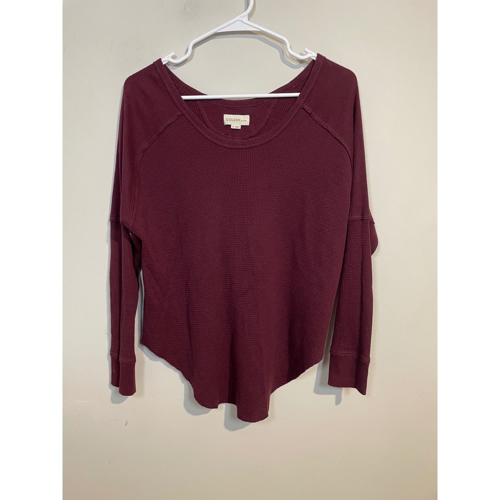 Aritzia Golden by TNA Waffle Knit Long Sleeve‎ in Burgundy Red Size Small